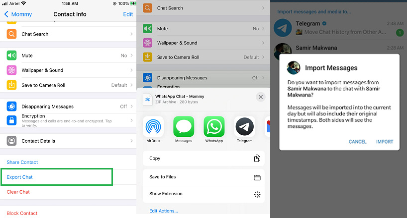 آموزش انتقال پیام های واتساپ به تلگرام در آیفون