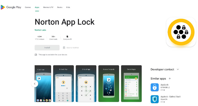 رمز گذاری با برنامه norton app lock