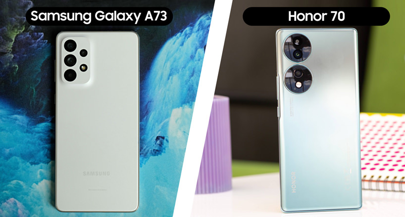 مقایسه طراحی دو گوشی هوشمند Honor 70 با A73 5G