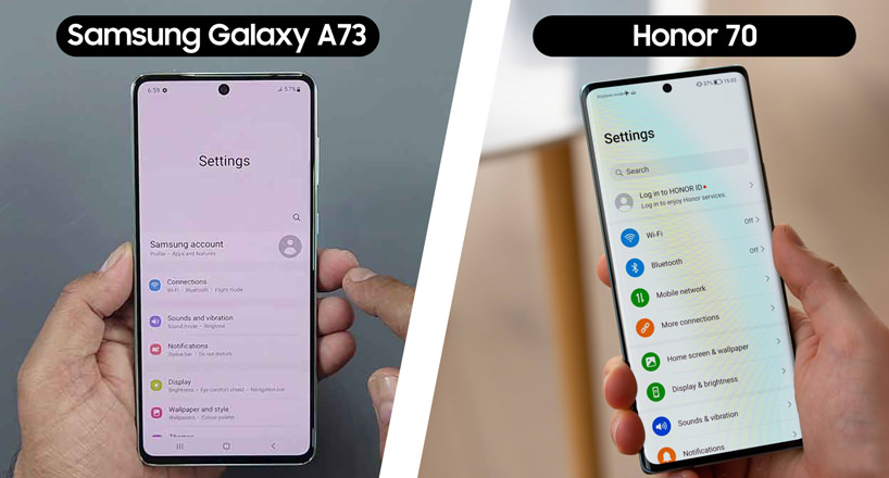 مقایسه نرم افزار دو گوشی Galaxy A73 5G با آنر 70