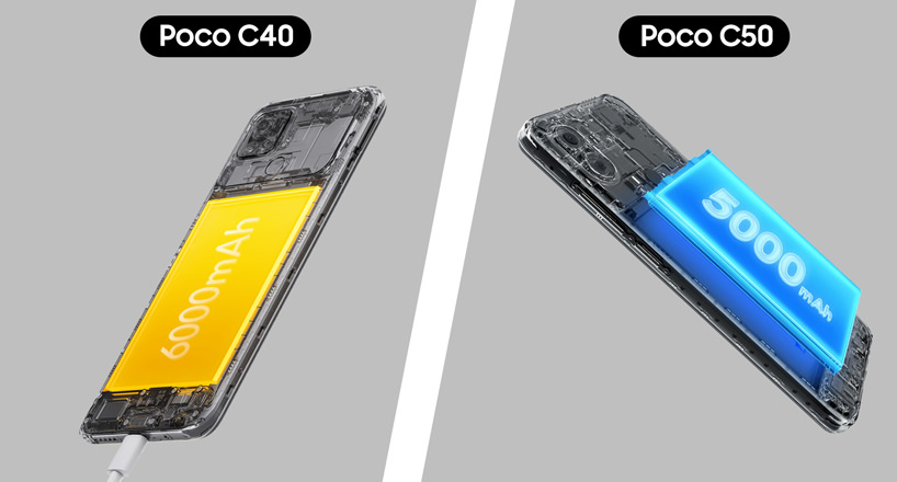 مقایسه باتری گوشی موبایل Xiaomi پوکو C40 با پوکو C50
