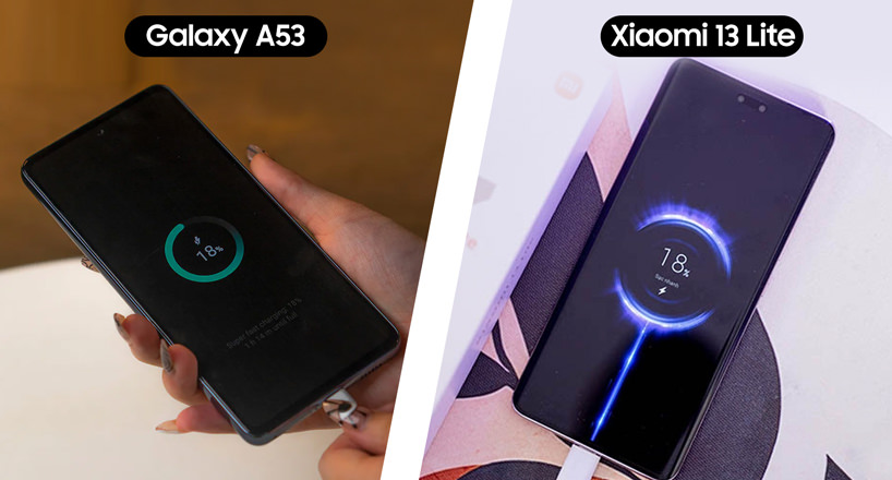 مقایسه سرعت شارژ Galaxy A53 و Mi 13 Lite