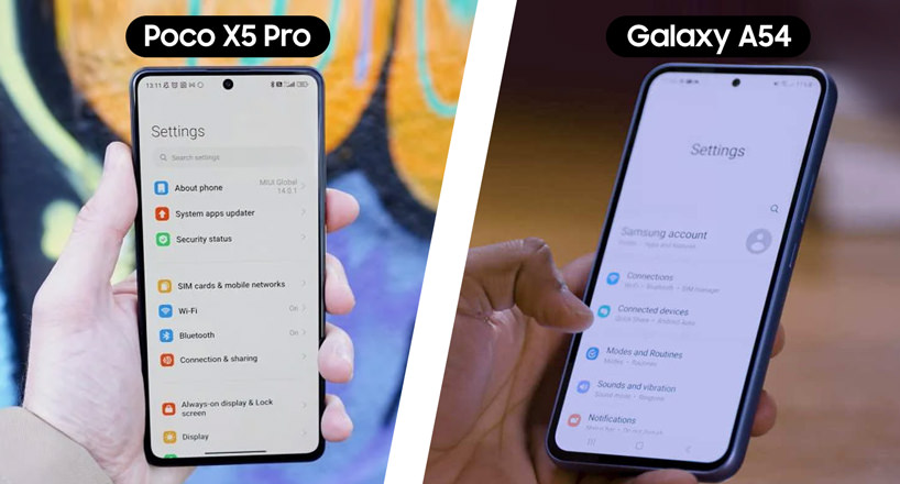 مقایسه نرم افزار گوشی Galaxy A54 5G سامسونگ با Poco ایکس 5 پرو 5G