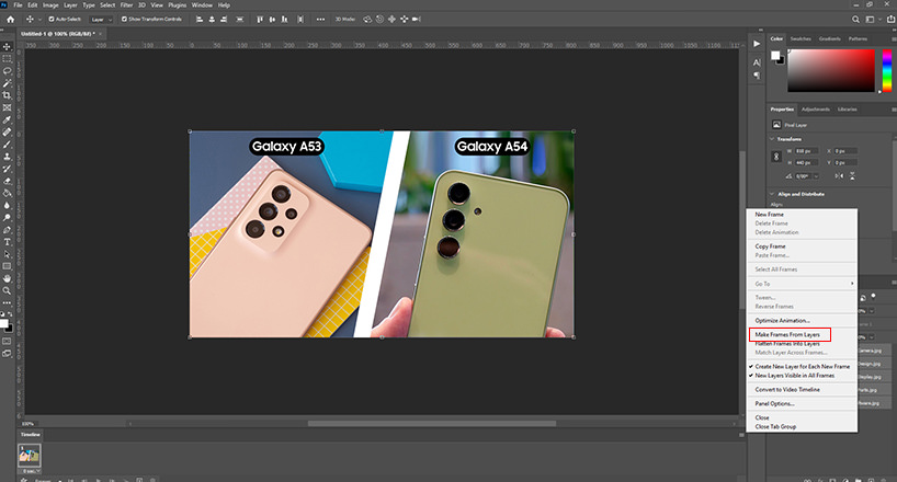 روی Make Frames From Layers ضربه برنید