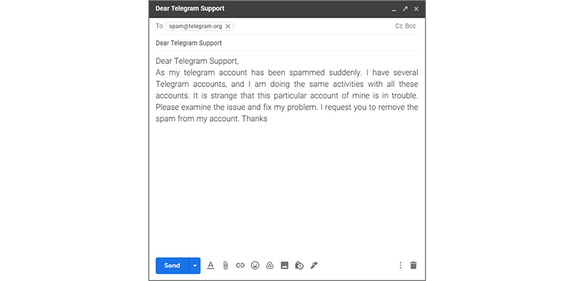 ارسال ایمیل به تیم پشتیبانی تلگرام