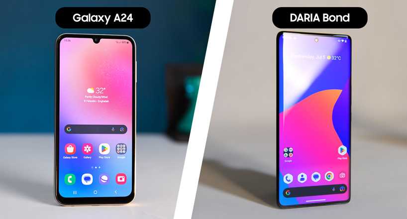 مقایسه صفحه نمایش دو گوشی a24 و داریا