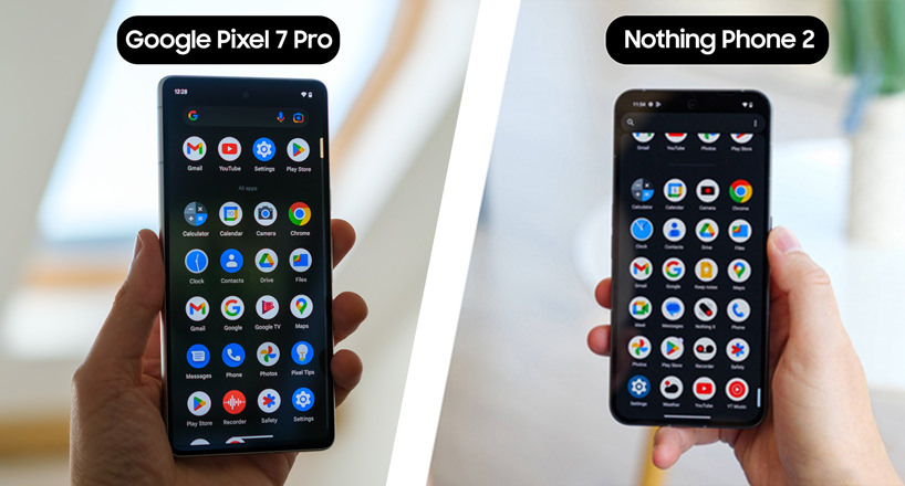 مقایسه نرم افزاری گوشی nothing phone 2 با گوگل پیکسل 7 پرو