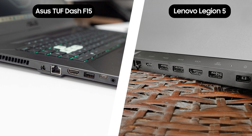 مقایسه اتصالات لپ تاپ TUF Dash F15 ایسوس با Legion 5 Pro