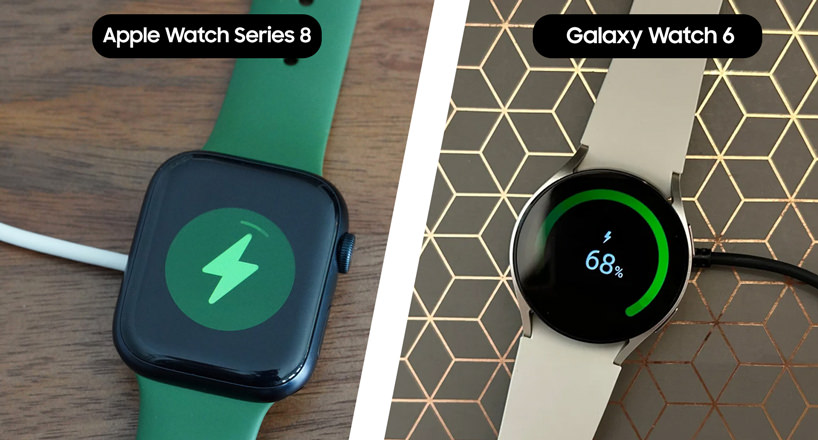 مقایسه باتری و شارژر Galaxy Watch 6 با Apple Watch Series 8