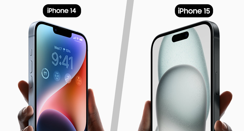مقایسه طراحی دو گوشی آیفون 15 با آیفون 14 اپل
