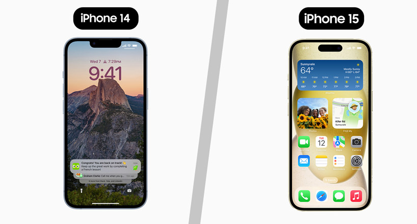 مقایسه صفحه نمایش گوشی iPhone 14 با آیفون 15 اپل
