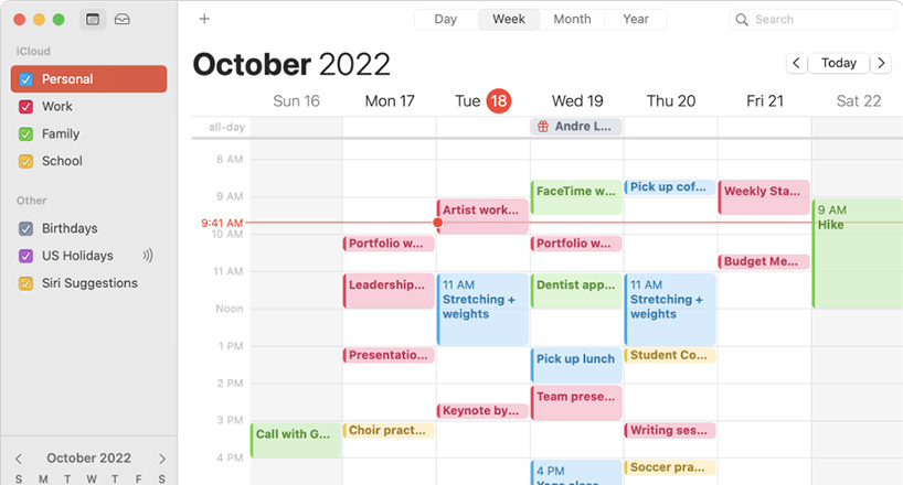 برنامه مدیریت زمان Apple Calendar