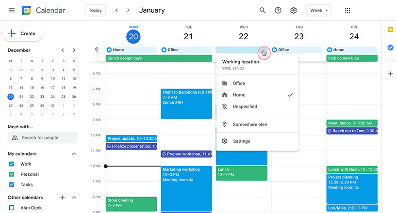 برنامه مدیریت زمان Google Calendar