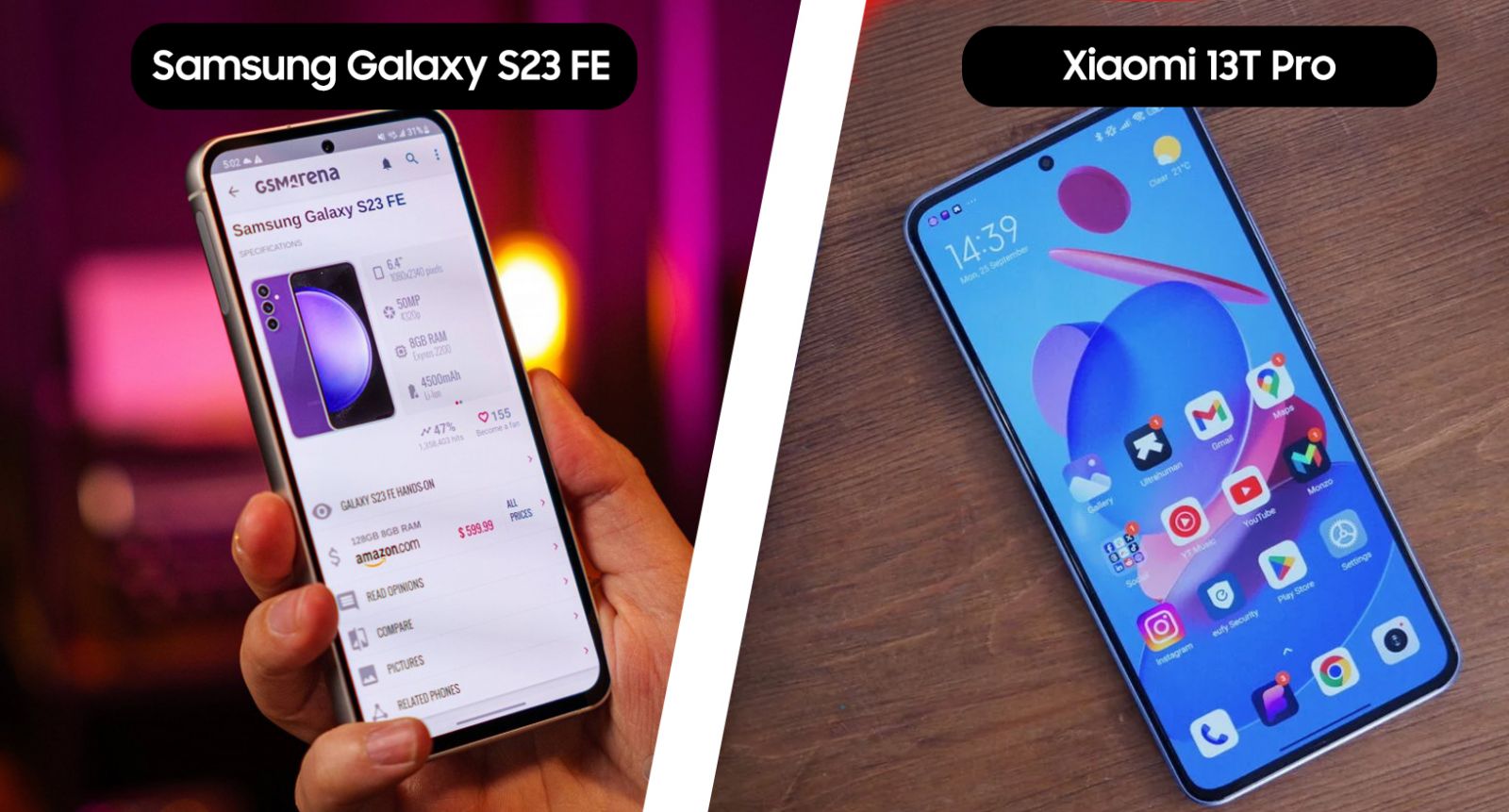 مقایسه صفحه نمایش 13T Pro با Galaxy S23 FE