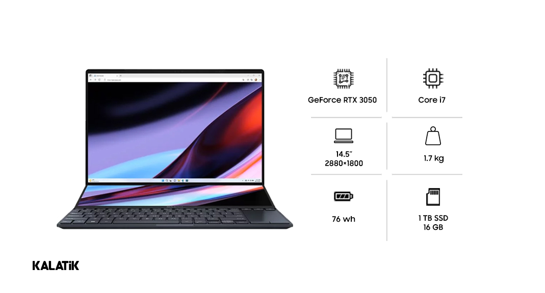 لپ تاپ 14.5 اینچی لمسی ایسوس مدل Zenbook Pro 14 Duo OLED UX8402ZE