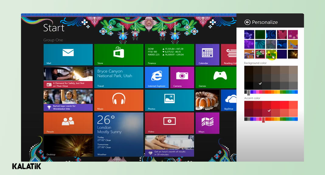 تغییر زمینه لپ تاپ در ویندوز 8