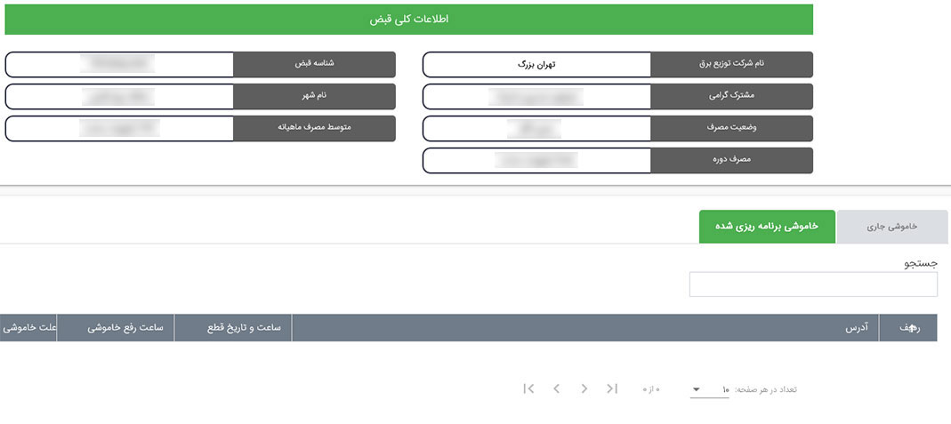 جدول قطعی در سامانه برق من