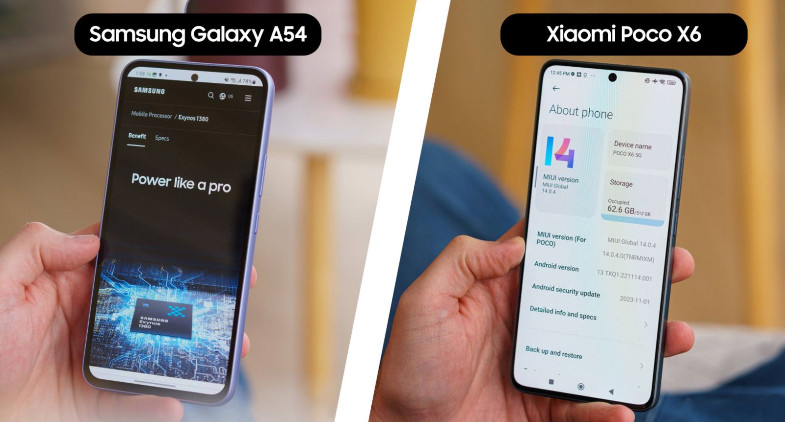 مقایسه سخت افزار Poco X6 با Galaxy A54
