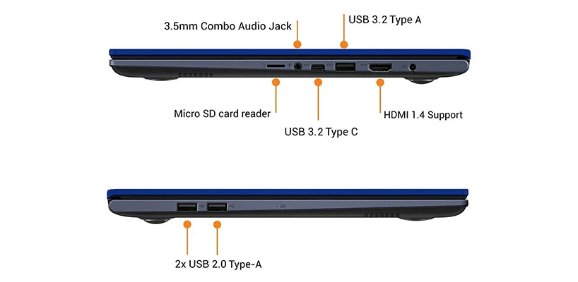 درگاه های اتصالات لپ تاپ 14 اینچی ایسوس مدل VivoBook R465EA-EB1592