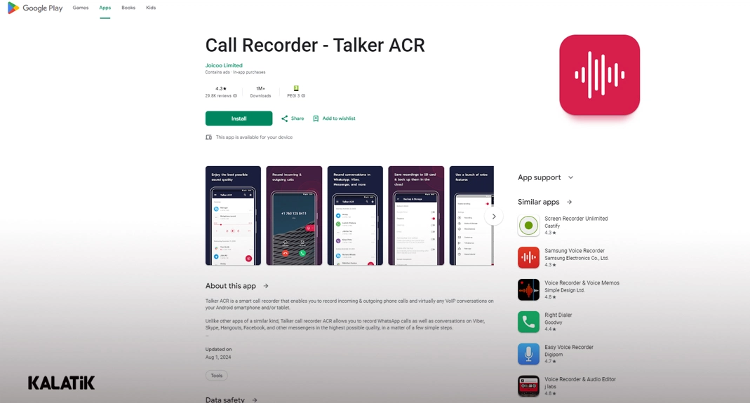 برنامه Call Recorder - Talker ACR جهت ضبط مکالمه دو طرفه