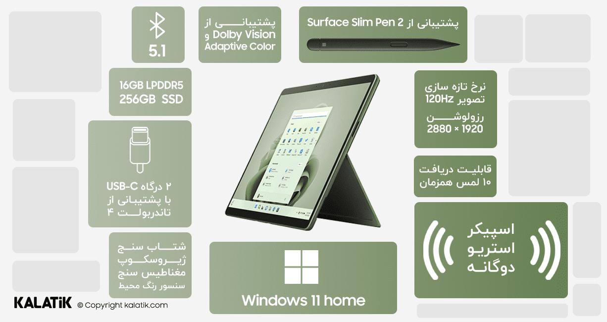 اینفوگرافی تبلت مایکروسافت مدل Surface Pro 9 (Core i5, 13")