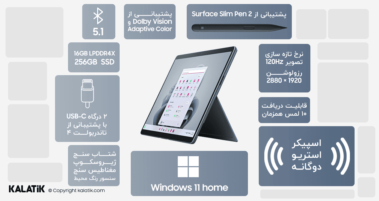 اینفوگرافی تبلت مایکروسافت مدل Surface Pro 9 (Core i7, 13")